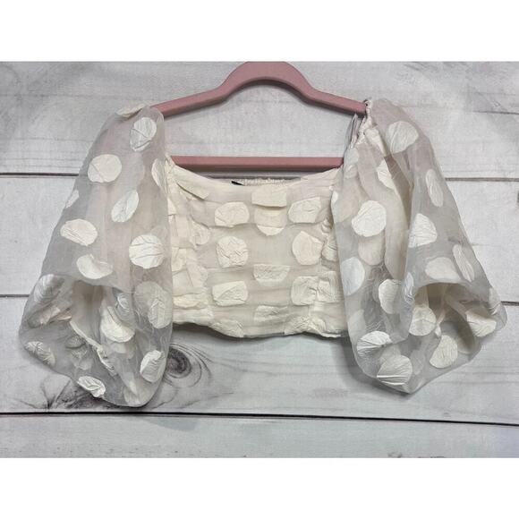 ZARA Ivory Crop Top Size MED Polka Dots Fun Flirty! - Picture 1 of 4